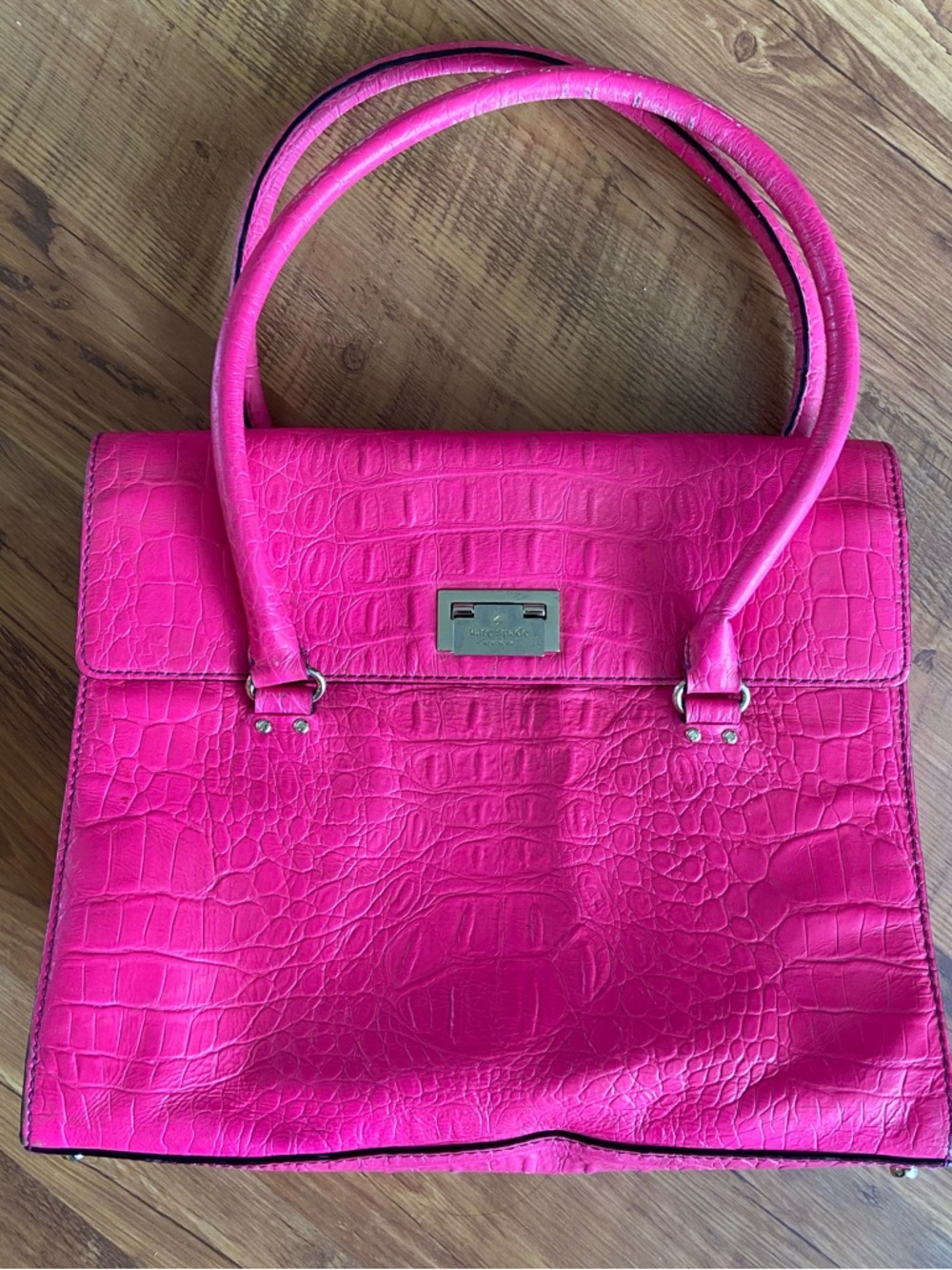 Kate Spade Hot Pink Croc Embossed Orchard Valley Sinclair Satchel Bag